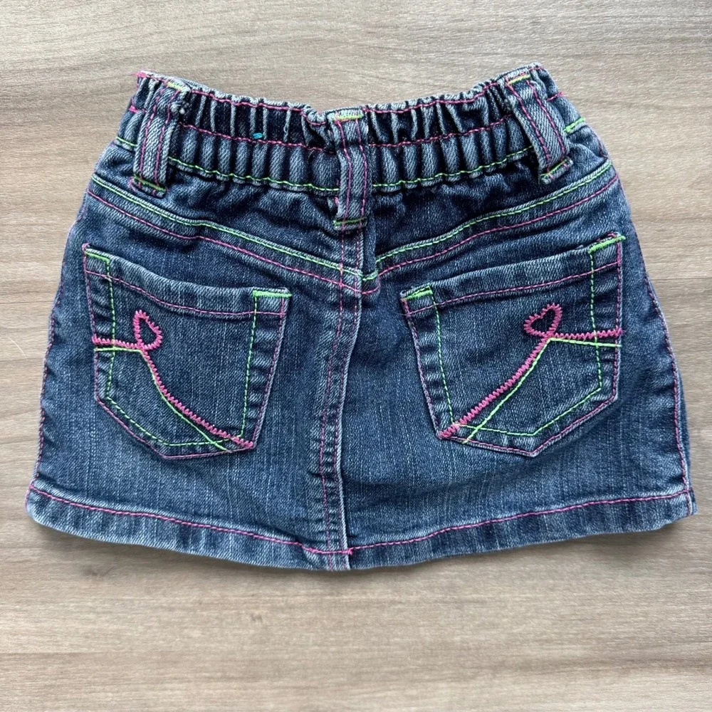 The Childrens Place Girls Denim Skort 18-24 Months Y2K Heart Embroidered
